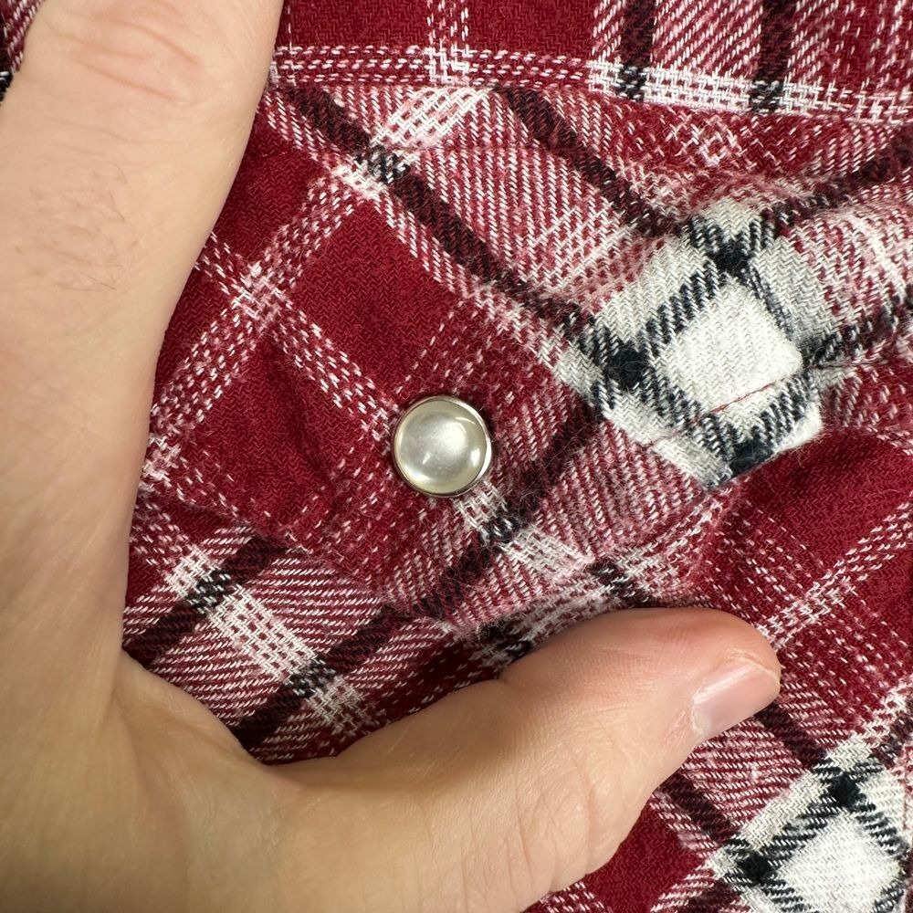 Wrangler Wrancher Button Up Shirt Mens Large Red Plaid Western Pearl Snap Pocket - Picture 7 of 10